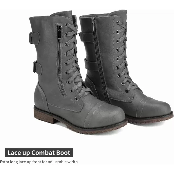 imageDREAM PAIRS Womens Winter Faux Fur Lined Mid Calf Riding Combat BootsGreypu