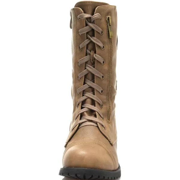imageDREAM PAIRS Womens Winter Faux Fur Lined Mid Calf Riding Combat BootsKhaki