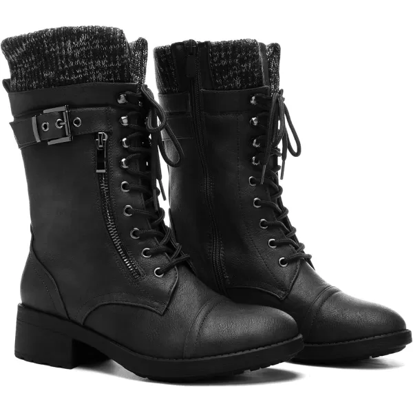 imageDREAM PAIRS Womens Winter Lace up Mid Calf Combat Riding Military BootsAmazonblack