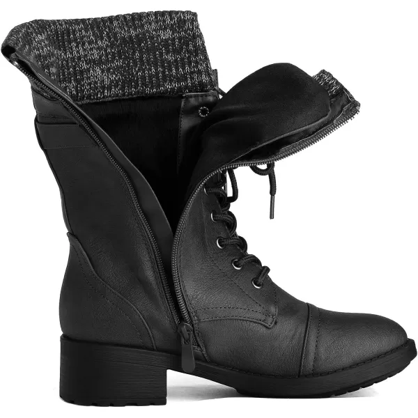 imageDREAM PAIRS Womens Winter Lace up Mid Calf Combat Riding Military BootsAmazonblack
