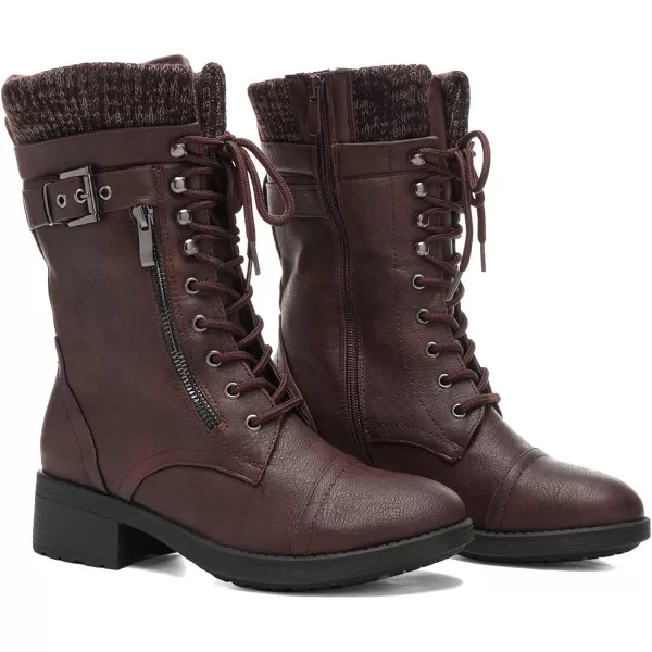 imageDREAM PAIRS Womens Winter Lace up Mid Calf Combat Riding Military BootsAmazonburgundy