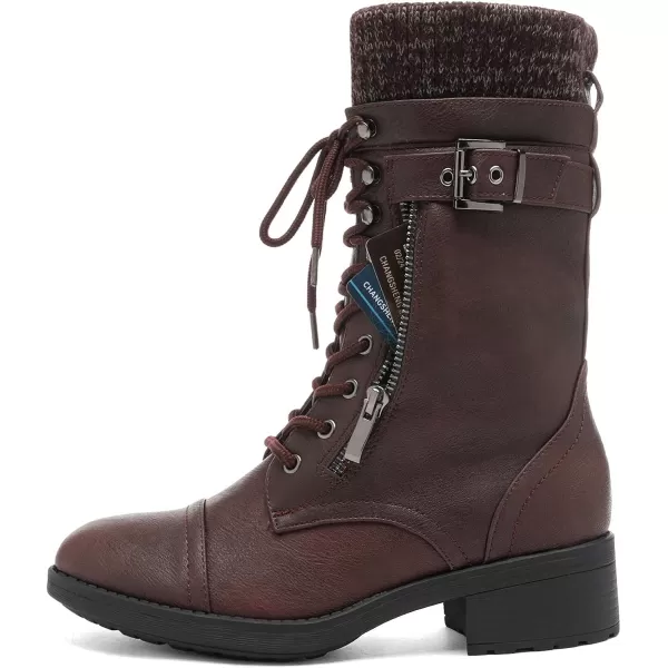 imageDREAM PAIRS Womens Winter Lace up Mid Calf Combat Riding Military BootsAmazonburgundy