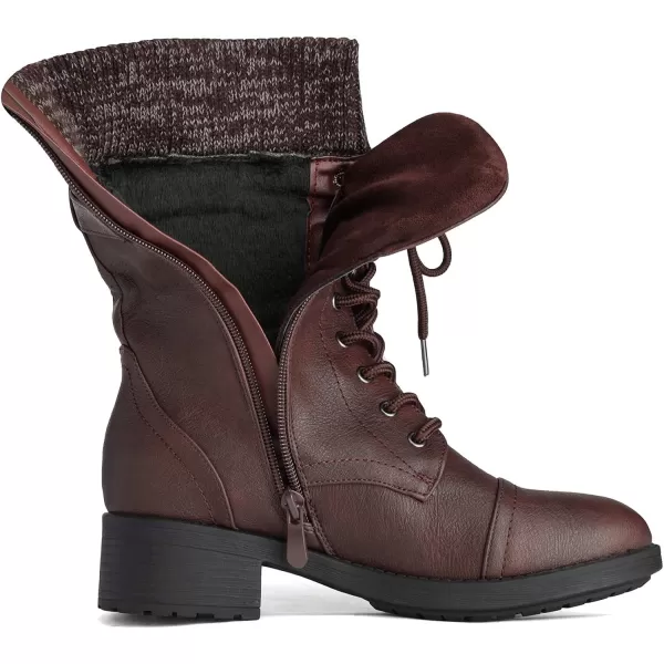imageDREAM PAIRS Womens Winter Lace up Mid Calf Combat Riding Military BootsAmazonburgundy