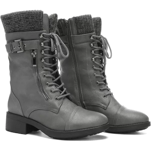 imageDREAM PAIRS Womens Winter Lace up Mid Calf Combat Riding Military BootsAmazongrey