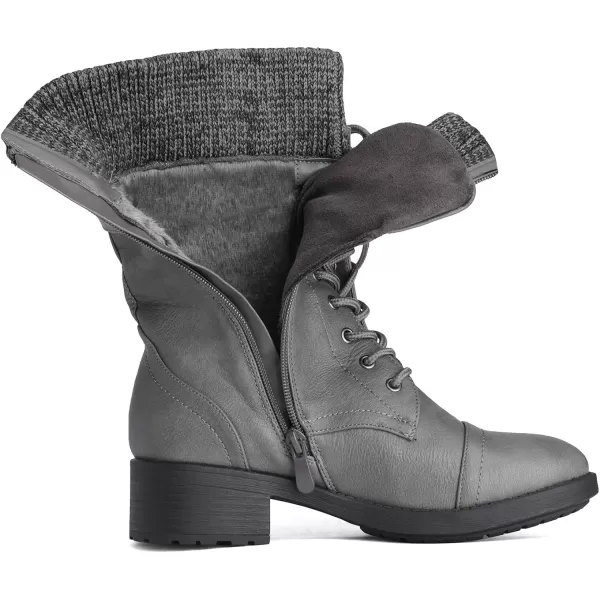 imageDREAM PAIRS Womens Winter Lace up Mid Calf Combat Riding Military BootsAmazongrey