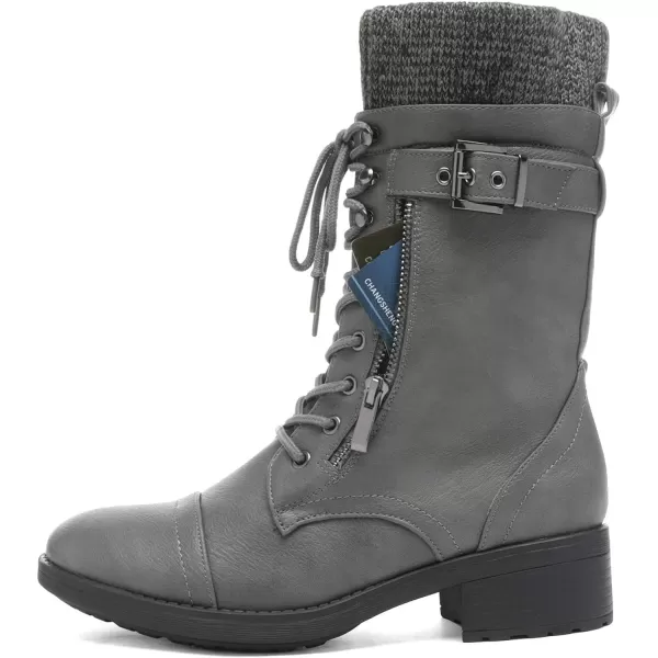 imageDREAM PAIRS Womens Winter Lace up Mid Calf Combat Riding Military BootsAmazongrey