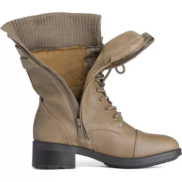 imageDREAM PAIRS Womens Winter Lace up Mid Calf Combat Riding Military BootsKhakia