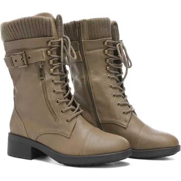 imageDREAM PAIRS Womens Winter Lace up Mid Calf Combat Riding Military BootsKhakia