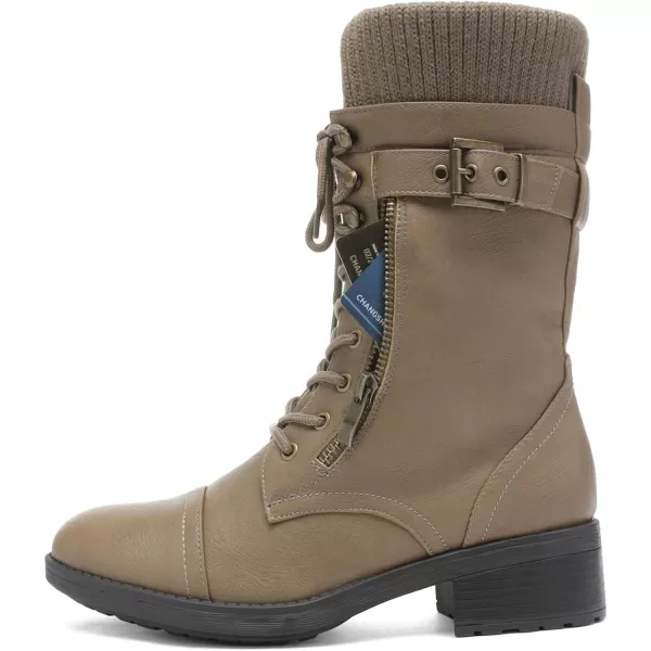 imageDREAM PAIRS Womens Winter Lace up Mid Calf Combat Riding Military BootsKhakia