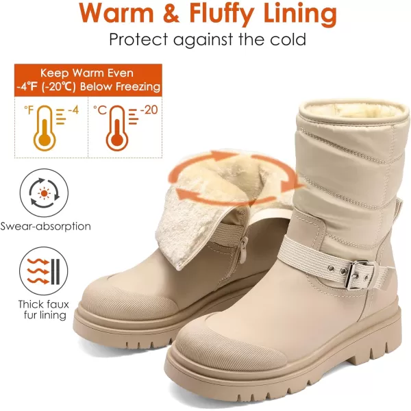 imageDREAM PAIRS Womens Winter Snow Boots Warm Fur Lined Waterproof Mid Calf Booties Comfortable Outdoor NonSlip ShoesNude