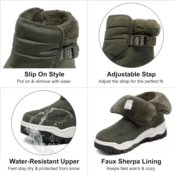 imageDREAM PAIRS Womens Winter Snow Boots Waterproof Insulated Warm and Comfortable Faux Fur Ladies Ankle Booties Fashion Short BootsDark Green