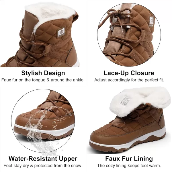 imageDREAM PAIRS Womens Winter Snow Boots Waterproof Rubber Ankle Booties with Warm Comfortable Faux Fur LiningLace Up NonSlip Outdoor Boots for WomenTan