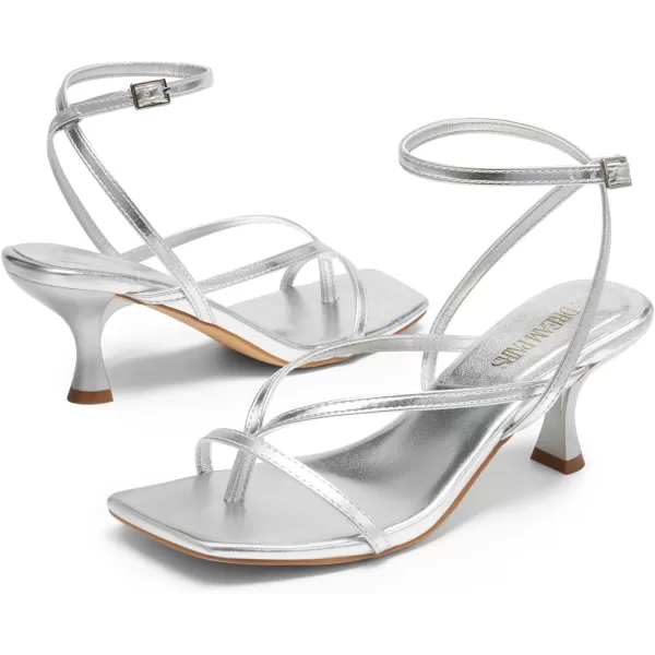 imageDREAM PAIRS Womens kitten Low Strappy Lace Up Heels for Women Open Square Toe Thong Ankle Strap Heels Sexy Fashion Comfort Dress Shoes Party Pumps Heeled SandalsSilverpu