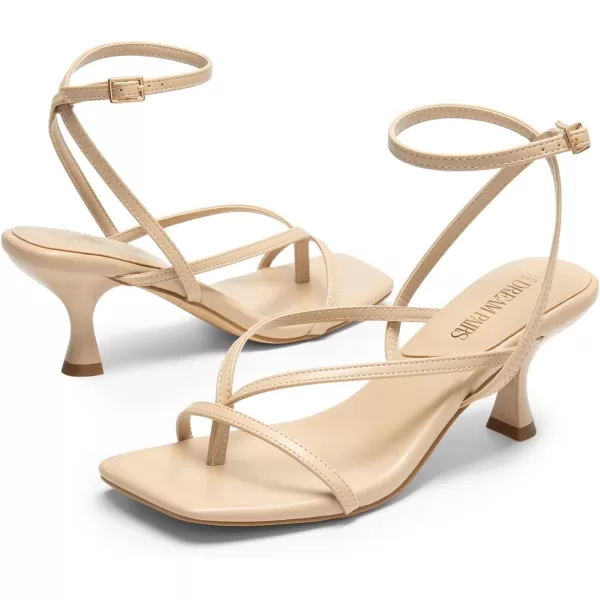 imageDREAM PAIRS Womens kitten Low Strappy Lace Up Heels for Women Open Square Toe Thong Ankle Strap Heels Sexy Fashion Comfort Dress Shoes Party Pumps Heeled SandalsNudepu