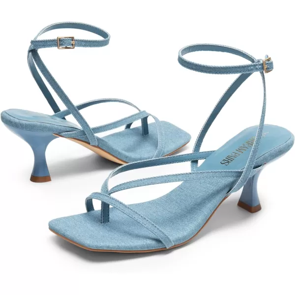 imageDREAM PAIRS Womens kitten Low Strappy Lace Up Heels for Women Open Square Toe Thong Ankle Strap Heels Sexy Fashion Comfort Dress Shoes Party Pumps Heeled SandalsDenim Blue