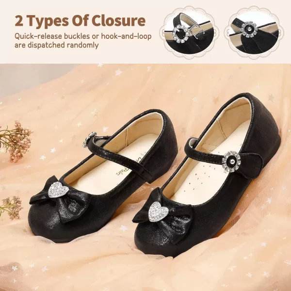 imageDream Pairs ANGEL22 Mary Jane Front Bow Heart Rhinestone Buckle Ballerina Flat ToddlerLittle Girl NewBlack