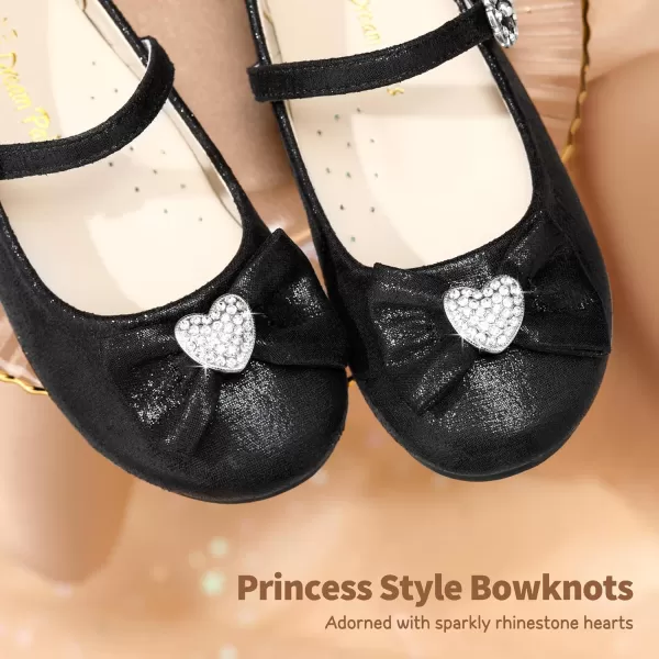 imageDream Pairs ANGEL22 Mary Jane Front Bow Heart Rhinestone Buckle Ballerina Flat ToddlerLittle Girl NewBlack