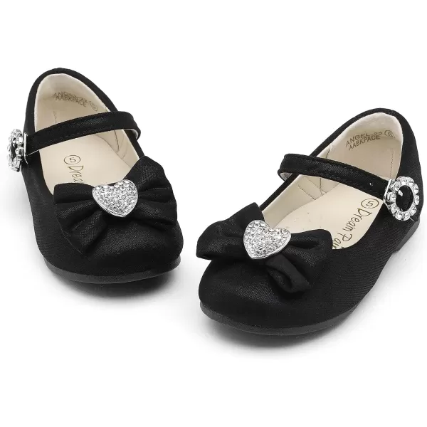 imageDream Pairs ANGEL22 Mary Jane Front Bow Heart Rhinestone Buckle Ballerina Flat ToddlerLittle Girl NewBlack