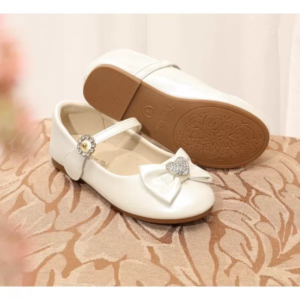 imageDream Pairs ANGEL22 Mary Jane Front Bow Heart Rhinestone Buckle Ballerina Flat ToddlerLittle Girl NewIvoryPu