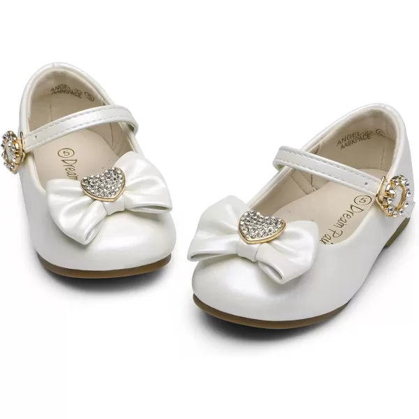 imageDream Pairs ANGEL22 Mary Jane Front Bow Heart Rhinestone Buckle Ballerina Flat ToddlerLittle Girl NewIvoryPu