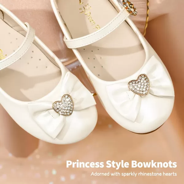 imageDream Pairs ANGEL22 Mary Jane Front Bow Heart Rhinestone Buckle Ballerina Flat ToddlerLittle Girl NewIvoryPu
