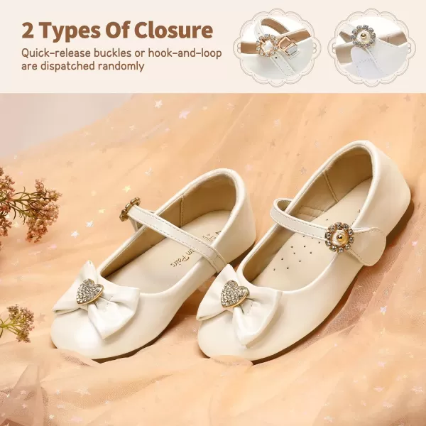 imageDream Pairs ANGEL22 Mary Jane Front Bow Heart Rhinestone Buckle Ballerina Flat ToddlerLittle Girl NewIvoryPu