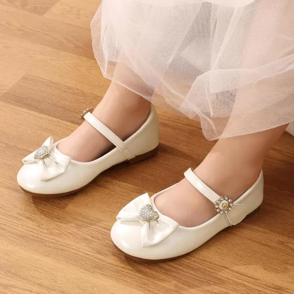 imageDream Pairs ANGEL22 Mary Jane Front Bow Heart Rhinestone Buckle Ballerina Flat ToddlerLittle Girl NewIvoryPu