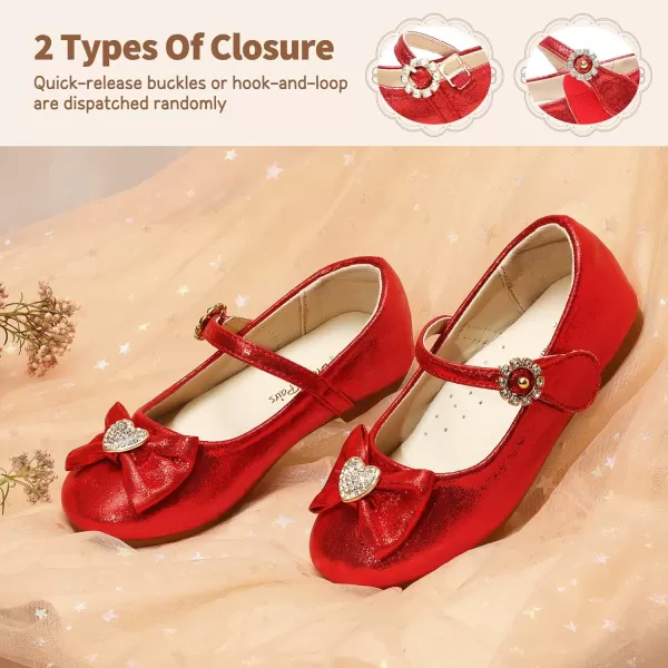 imageDream Pairs ANGEL22 Mary Jane Front Bow Heart Rhinestone Buckle Ballerina Flat ToddlerLittle Girl NewRed
