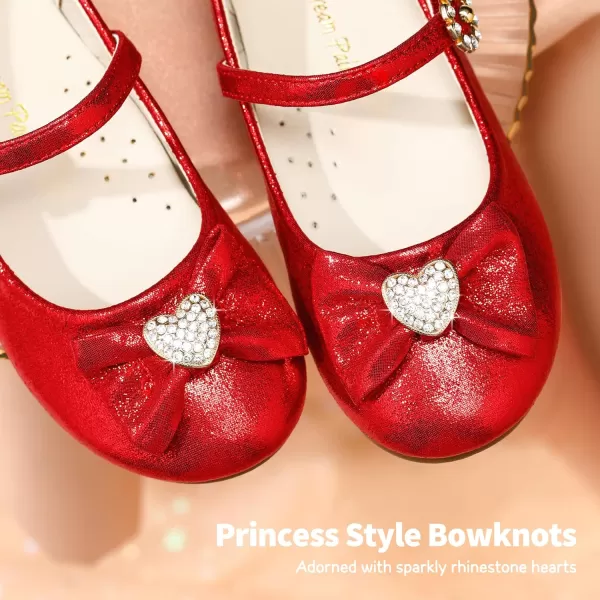 imageDream Pairs ANGEL22 Mary Jane Front Bow Heart Rhinestone Buckle Ballerina Flat ToddlerLittle Girl NewRed
