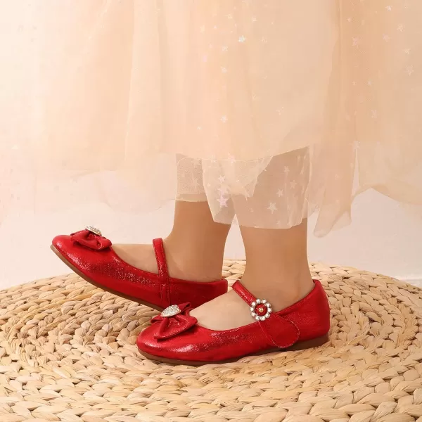 imageDream Pairs ANGEL22 Mary Jane Front Bow Heart Rhinestone Buckle Ballerina Flat ToddlerLittle Girl NewRed