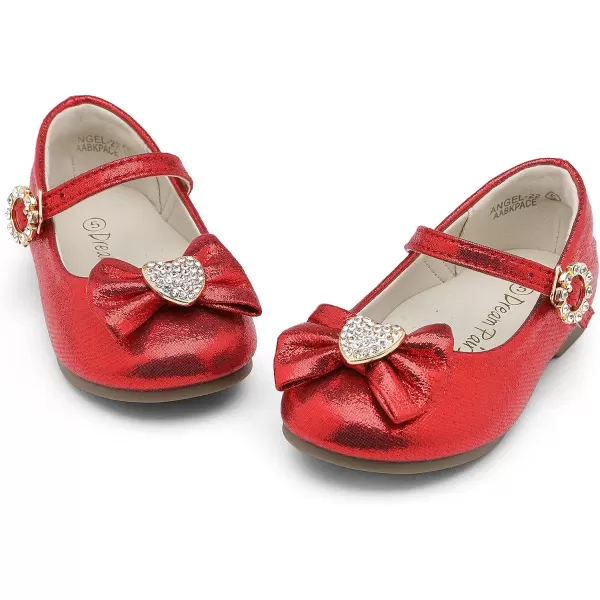 imageDream Pairs ANGEL22 Mary Jane Front Bow Heart Rhinestone Buckle Ballerina Flat ToddlerLittle Girl NewRed
