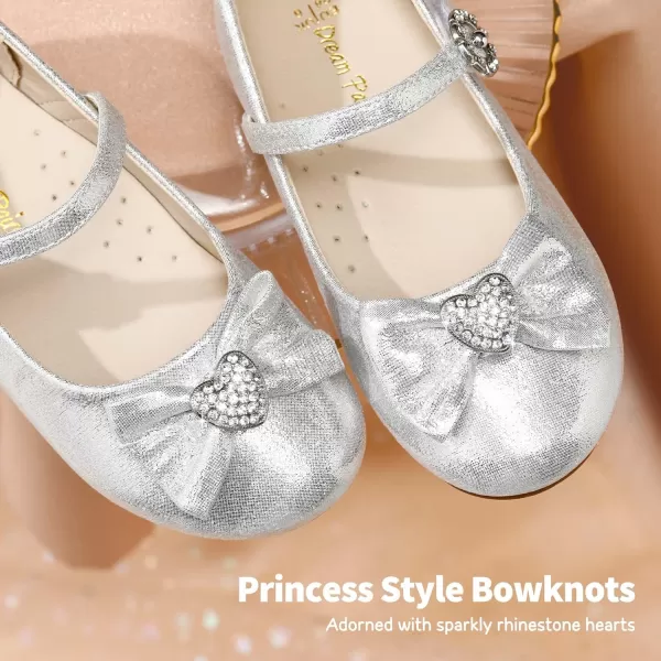 imageDream Pairs ANGEL22 Mary Jane Front Bow Heart Rhinestone Buckle Ballerina Flat ToddlerLittle Girl NewSilver