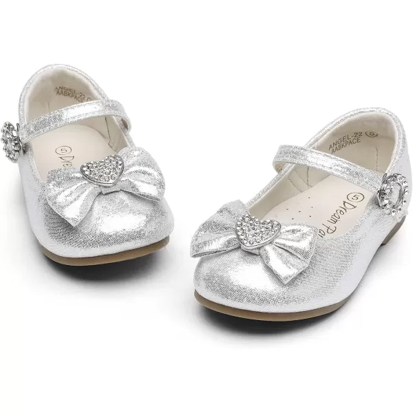 imageDream Pairs ANGEL22 Mary Jane Front Bow Heart Rhinestone Buckle Ballerina Flat ToddlerLittle Girl NewSilver