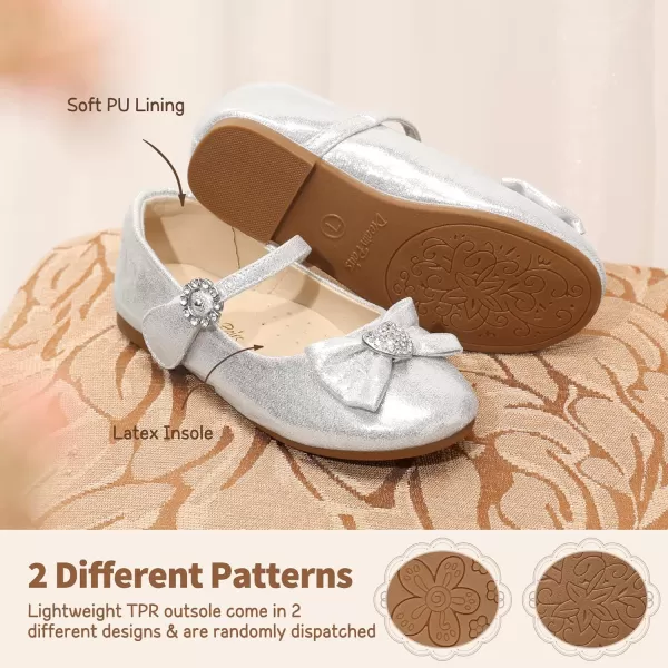 imageDream Pairs ANGEL22 Mary Jane Front Bow Heart Rhinestone Buckle Ballerina Flat ToddlerLittle Girl NewSilver