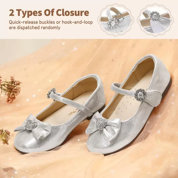 imageDream Pairs ANGEL22 Mary Jane Front Bow Heart Rhinestone Buckle Ballerina Flat ToddlerLittle Girl NewSilver