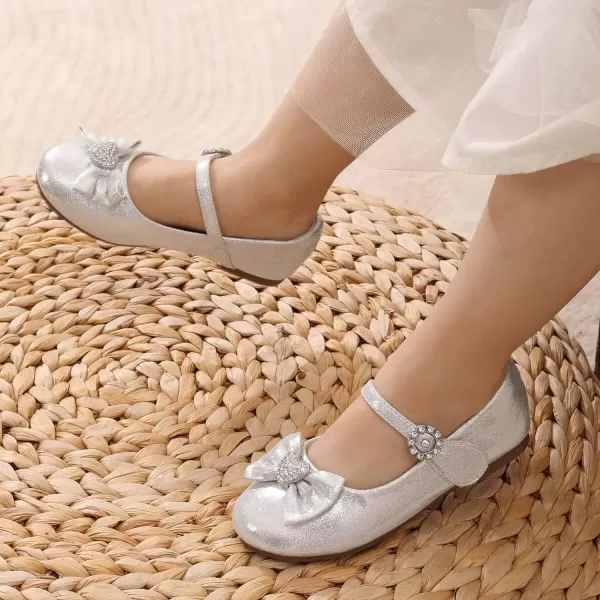 imageDream Pairs ANGEL22 Mary Jane Front Bow Heart Rhinestone Buckle Ballerina Flat ToddlerLittle Girl NewSilver