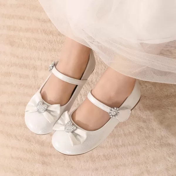 imageDream Pairs ANGEL22 Mary Jane Front Bow Heart Rhinestone Buckle Ballerina Flat ToddlerLittle Girl NewWhite