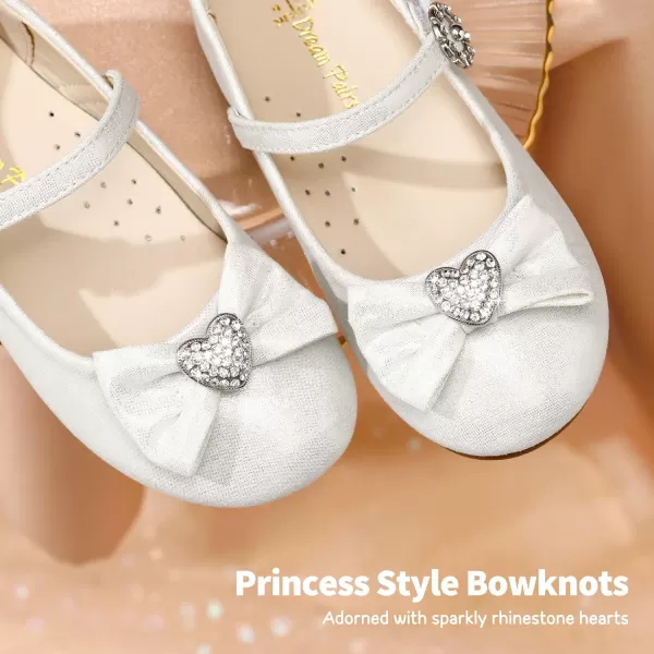 imageDream Pairs ANGEL22 Mary Jane Front Bow Heart Rhinestone Buckle Ballerina Flat ToddlerLittle Girl NewWhite