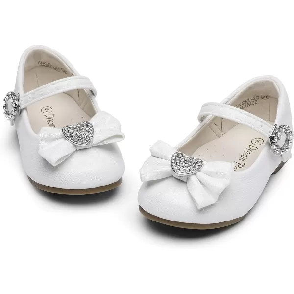 imageDream Pairs ANGEL22 Mary Jane Front Bow Heart Rhinestone Buckle Ballerina Flat ToddlerLittle Girl NewWhite