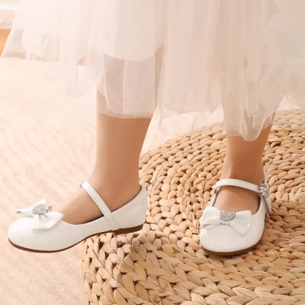 imageDream Pairs ANGEL22 Mary Jane Front Bow Heart Rhinestone Buckle Ballerina Flat ToddlerLittle Girl NewWhitePat