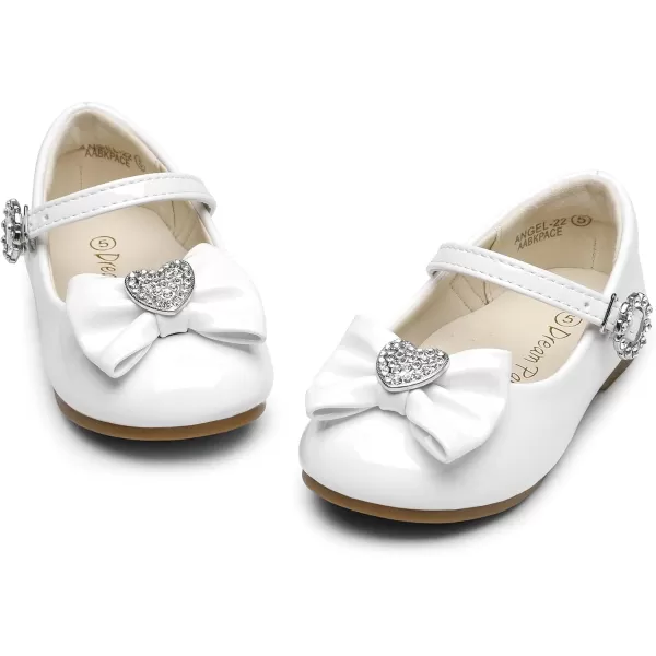 imageDream Pairs ANGEL22 Mary Jane Front Bow Heart Rhinestone Buckle Ballerina Flat ToddlerLittle Girl NewWhitePat