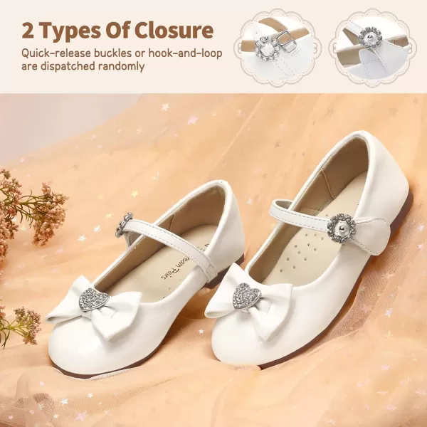 imageDream Pairs ANGEL22 Mary Jane Front Bow Heart Rhinestone Buckle Ballerina Flat ToddlerLittle Girl NewWhitePat