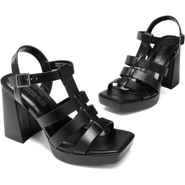 imageDream Pairs Womens Platform Gladiator Sandals Heels Chunky Heeled Planky Y2K FishermanBlack