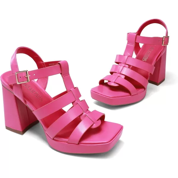 imageDream Pairs Womens Platform Gladiator Sandals Heels Chunky Heeled Planky Y2K FishermanHot Pink