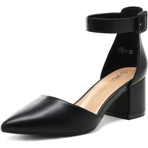 imageDREAM PAIRS ANNEE Pointed Toe Low Chunky Heels Pump ShoesBlackPu