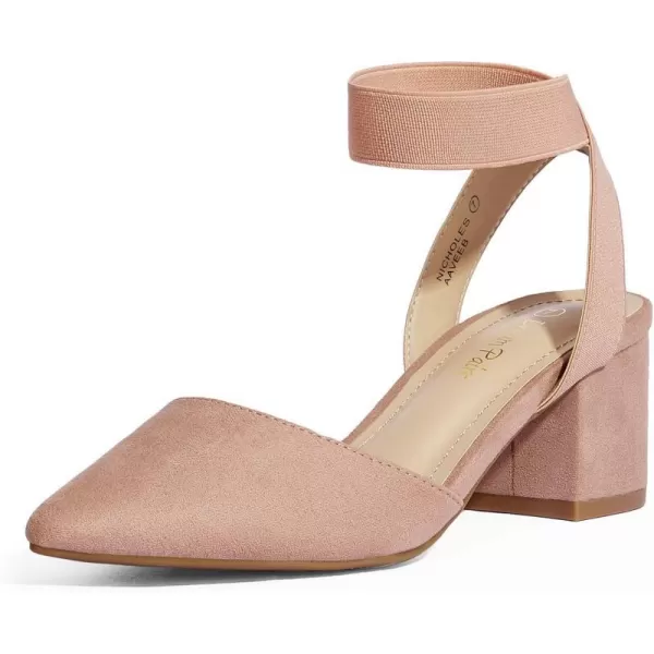 imageDREAM PAIRS ANNEE Pointed Toe Low Chunky Heels Pump ShoesBlushSuede