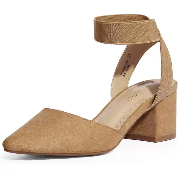 imageDREAM PAIRS ANNEE Pointed Toe Low Chunky Heels Pump ShoesCamelSuede