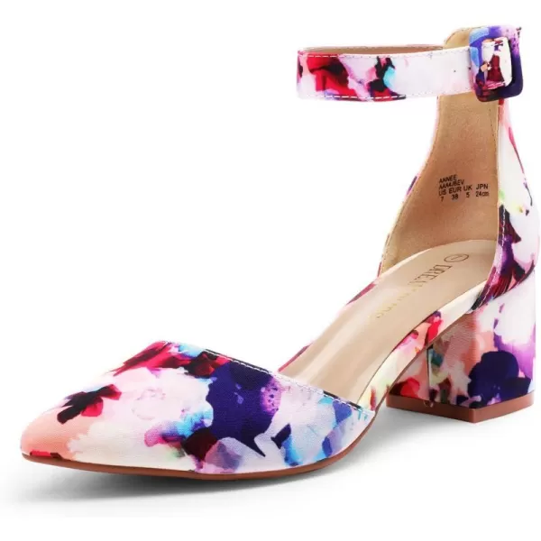 imageDREAM PAIRS ANNEE Pointed Toe Low Chunky Heels Pump ShoesFloral