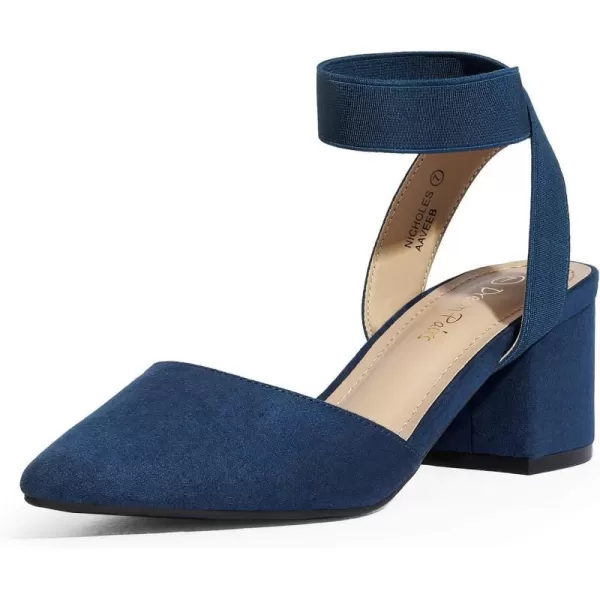 imageDREAM PAIRS ANNEE Pointed Toe Low Chunky Heels Pump ShoesNavySuede