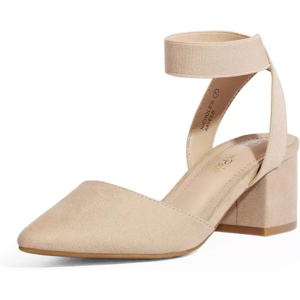 imageDREAM PAIRS ANNEE Pointed Toe Low Chunky Heels Pump ShoesNudeSueden